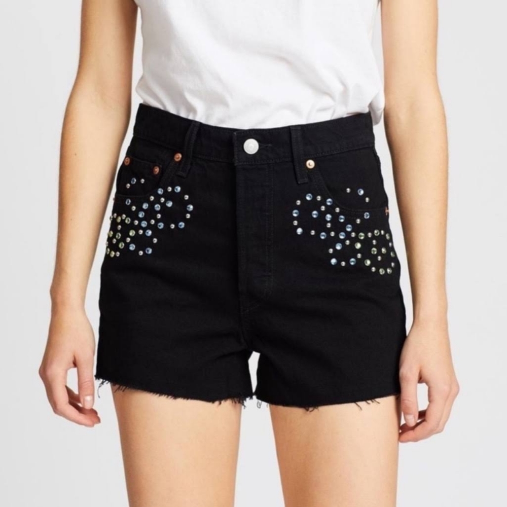 Levi's Bordertown ribcage studded black shorts